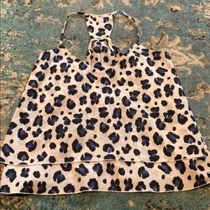 Blue, black and white flowy tank